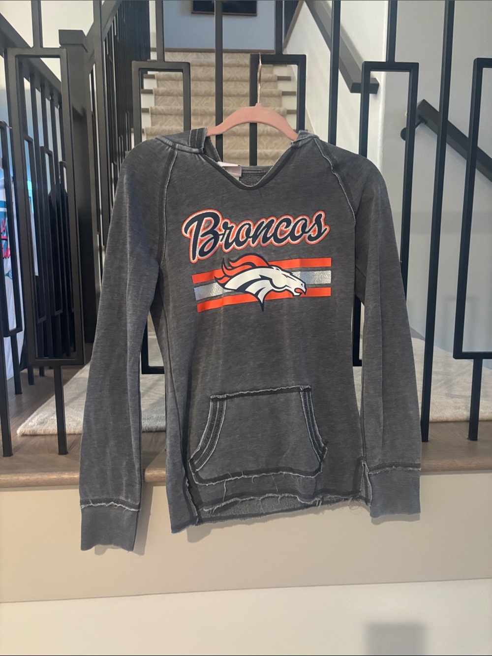 Broncos Gray Pullover Hoodie with Logo